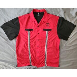 Hilton Bowling Hero Shirt Mens XL Red Black Retro Camp Button Front Back Graphic